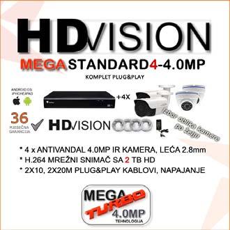 STANDARD4+ 4 x dan/noć kamera 1080P sa podesivom lećom 2.8 12mm, domet u mraku 30 40m (oblik kućišta dome ili bullet možete diskom 2TB Gotovi kablovi plug&play 2x10, 2x20m 2.799,20+ pdv (3.
