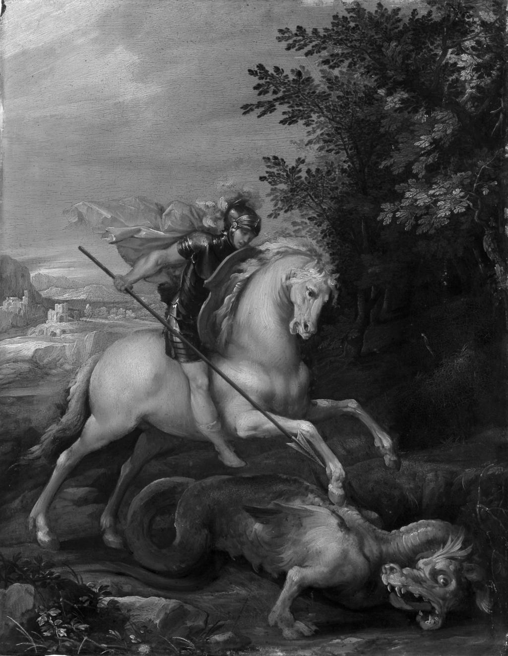 1. Cavaliere d Arpino, Sveti Juraj ubija zmaja, oko 1600., ulje na škriljevcu, 51x40 cm, Strossmayerova galerija starih majstora HAZU, inv. br. SG 103 (foto: G.