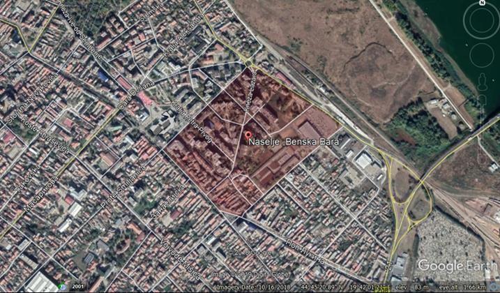 Slika 3 Satelitski prikaz, Benske bare, Šabac Slika 4 Mapa saobraćajnica u Benskim barama, Šabac Naselje Benske bare sagrađeno je u skladu sa