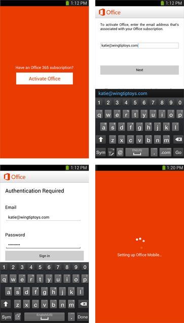 Slika 34 : Prikaz prijave u Office Mobile na Android OS Na kartici nedavnih dokumenata ovdje će se automatski prikazati posljednji dokumenti na kojima se radilo ili sa svog računala ili sa telefona.