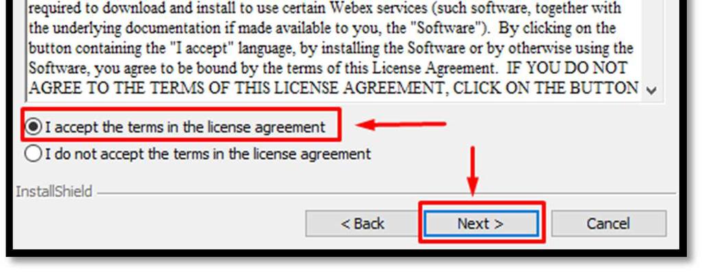 license agreement i kliknuti na opciju