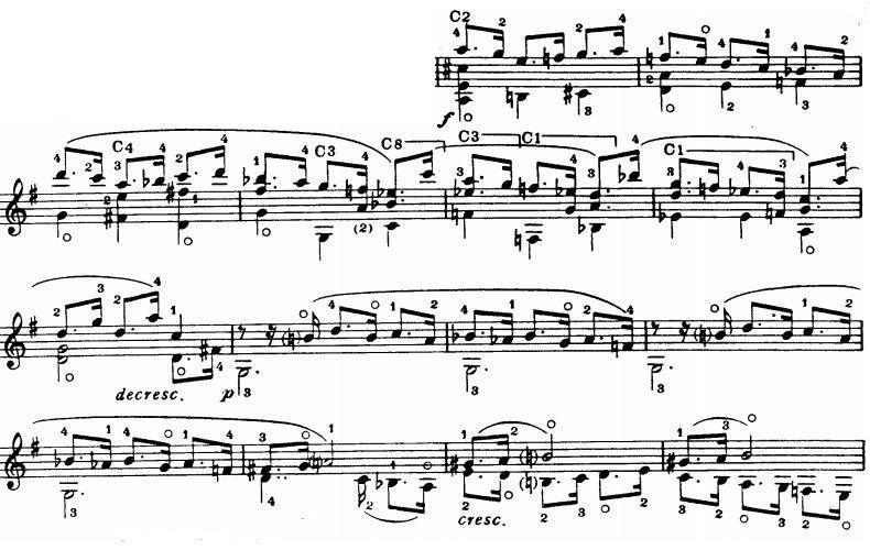 B dio trodijelnog je oblika. Iako je građen od materijala iz A dijela, kontrastira mu razvijenijim melodijskim i harmonijskim kretanjem. 1.