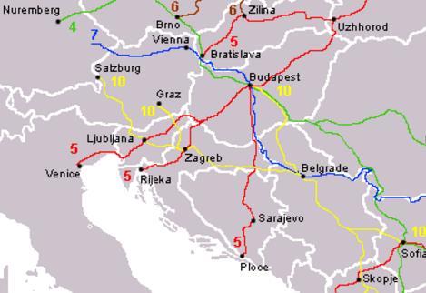 ) Mediteranski koridor koji se pruža od Iberijskog poluotoka, preko španjolske i francuske obale, kroz Alpe na sjeveru Italije te kroz Sloveniju prema mađarskoukrajinskog granici.