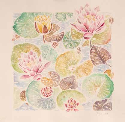 Lotus Lily 21 x 21 cm, akvarel na papiru, 2018. g. Nikolina Knežević rođena je 1986. godine u Zagrebu. 2005. godine završava Školu za primijenjenu umjetnost i dizajn, Smjer tekstil.