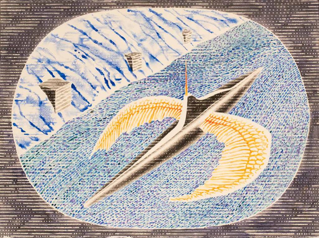 Velika otkupna nagrada 8.Hrvatskog triennala akvarela Nebeska podmornica 56 x 76 cm, akvarel na papiru, 2019. g. Zdravko Milić rođen je 1953. godine u Labinu.