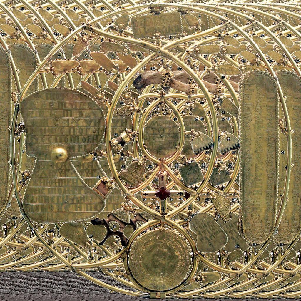 Бранислав Цветковић Под овим је нешто шири, зашиљени носач (4,5 x 1,7 x 0,8 cm) са фрагментом моштију св. Јакова Алфејевог 9 (бр. 6).