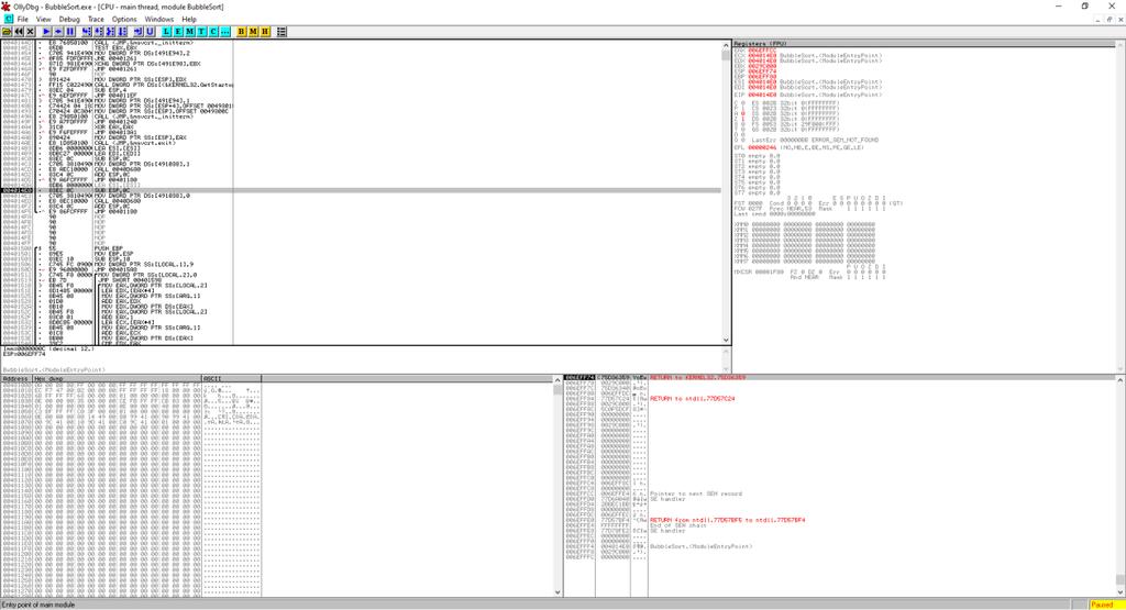 promjene vratiti u izvršnu datoteku ako je to potrebno te tako promijeniti postojeću izvršnu datoteku programa. Na slici 2. prikazano je sučelje OllyDbg programa. Slika 2.