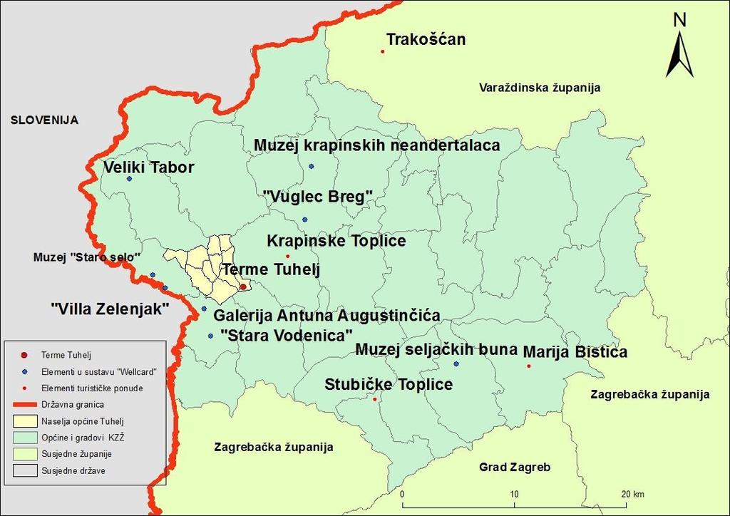 Črešnjevca, Tuhelja, Prosenika do najviše točke Dugnjevca pa preko Pristave i Tuhlja natrag do Tuheljskih Toplica.