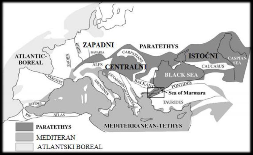2.2. Panonski bazen Početkom miocena dolazi do kolizije Afričke i Eurazijske ploče te se kao posljedica ove kolizije izdižu planinski lanci Alpi, Karpata, Dinarida, Helenida (u Grčkoj) i Taurusa (u