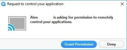 aktivnosti s vaše strane. Dopuštenje pristupa realizira se klikom sugovornika na plavi gumb Grant Permission.