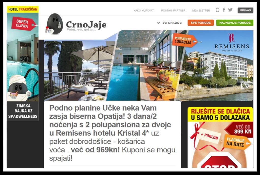 Slika 11.1: Naslovnica portala za grupnu kupovinu Crnojaje.hr Izvor: www.crnojaje.hr, (preuzeto 24