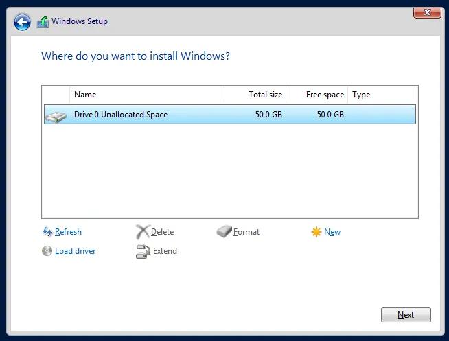 Slika 6 Windows Server podatkovno mjesto Odabrati particiju na koju se želi instalirati, možemo