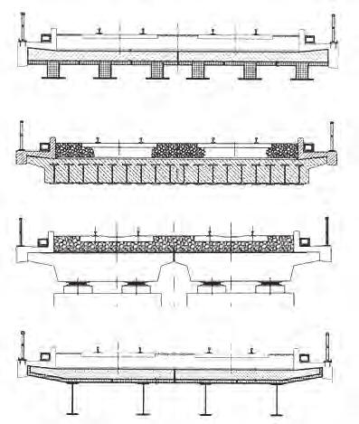 Slika 4. Primeri poprečnih preseka železničkih mostova sa zastorom od tucanika u betonskom koritu [10] pritiska.