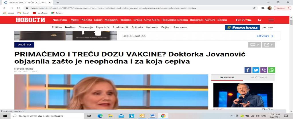 objasnila je virusolog i član Kriznog štaba dr Tanja Jovanović u Beogradskoj hronici. U Ujednjenim Emiratima je, kako kaže, već počelo davanje treće doze.