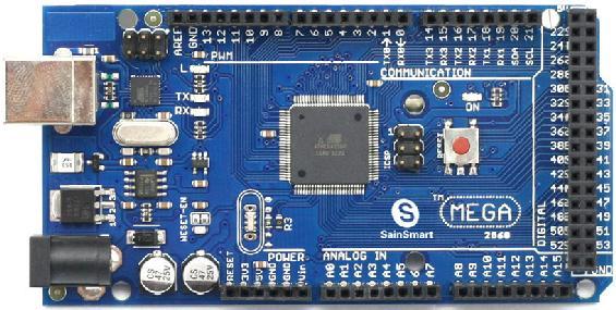 2.2. Arduino Mega 2560 razvojni sustav Arduino Mega 2560 je mikroupravljačka ploča na kojoj se nalazi Atmega2560. Mega 2560 sadrži 54 ulazno/izlazna digitalna pina te 16 ulaznih analognih pinova.