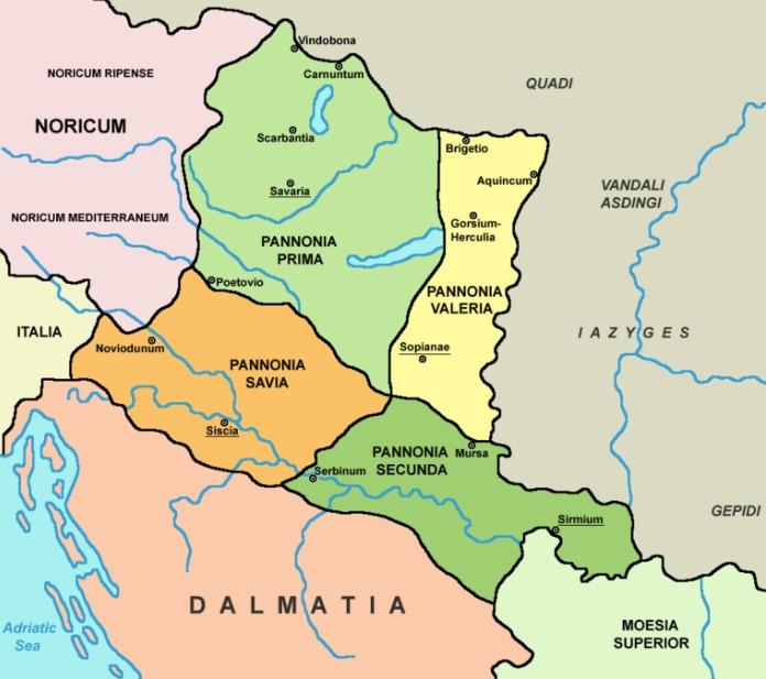 Slika 20. Panonija u 4.st. 4.3. Kasna antika na području sjeverne Hrvatske Panonija se istakla kao jedna od značajnijih graničnih provincija.