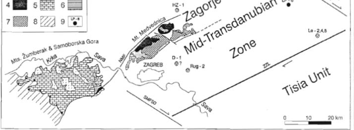 nastavlja se u smjeru sjeveroistoka u zapadnu Mađarsku (Pamić & Tomljenović 1998; Pamić 1999). Slika 2.