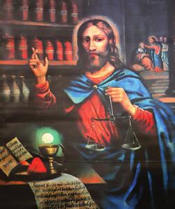 PRIZIV SAVJESTI Fotografija plakata koji prikazuje sliku Isusa ljekarnika, koja potječe iz 18.