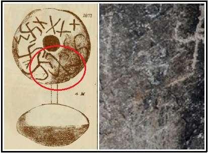 Svastika na artifaktu iz Troje, a desno svastika na Pisanj stijeni (Henry