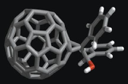 Slika 1: primjer nanostrukture ugljika C60 sa prikopčanim proteinom. Takva struktura bi mogla u svojoj unutrašnjosti sadržavati lijekove ili otrove ovisno o primjeni.