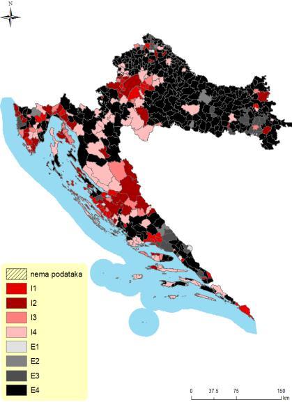 Sl. 37. Tipizacija općeg kretanja stanovništva Republike Hrvatske po gradovima i općinama za razdoblje od 2001. do 2011.