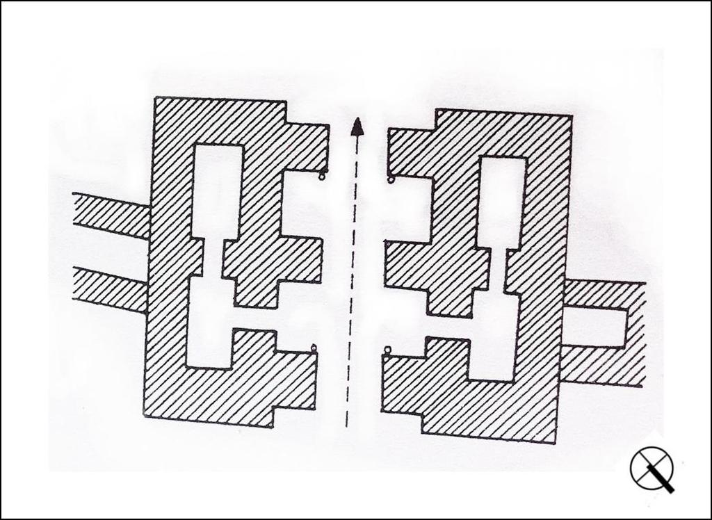 u području K i području P), prvi u nizu hramova (u području H) i ugao velike zgrade, koja je možda bila palača (u području A).