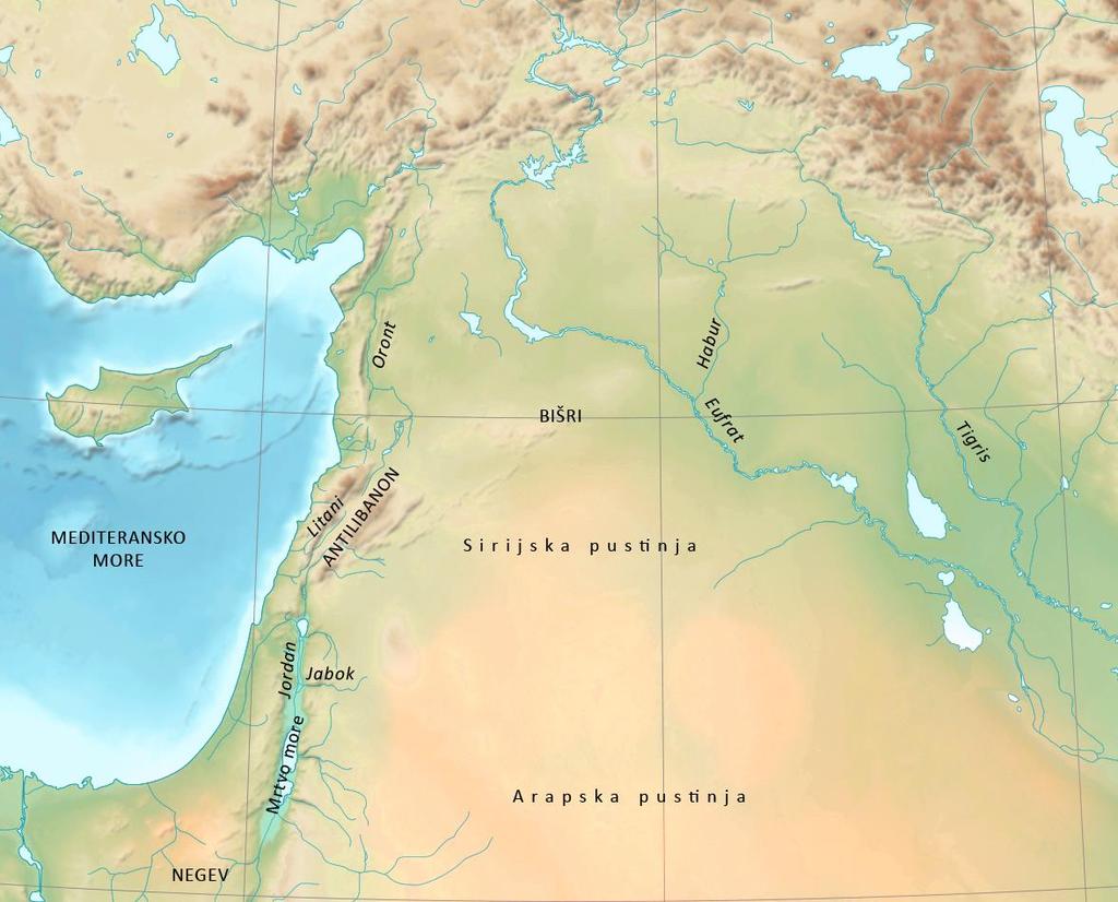 Geografska karta Sirije i Palestine Prostor Sirije i Palestine je jugozapadni vrh plodnog polumjeseca i služi kao prirodni most između azijskog i afričkog kontinenta.