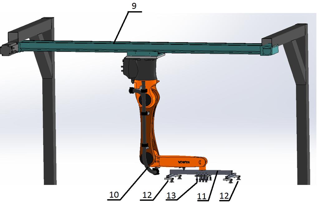 Koncept 2 [Slika 30] čini zavarena čelična konstrukcija 1 u obliku montažnog stola s dva konzolna nosača, dimenzija 5650x2350x2800 mm.