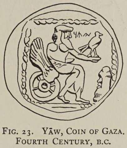 Na ovom crtežu novčića natpis je ispred lica božanstva (Stephen Herbert Langdon, The Mythology of All Races, Vol. V; Archeological Institute of America, Marshall Jones Company, Boston, 1931, p. 43).