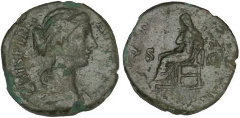 božanstva, PVDICITA. Uzevši u obzir sve vidljive elemente kovanice, ustanovljeno je da je riječ o sestertiusu, kovanom oko 181. g. u kovnici u Rimu. 80 Slika 3.21.