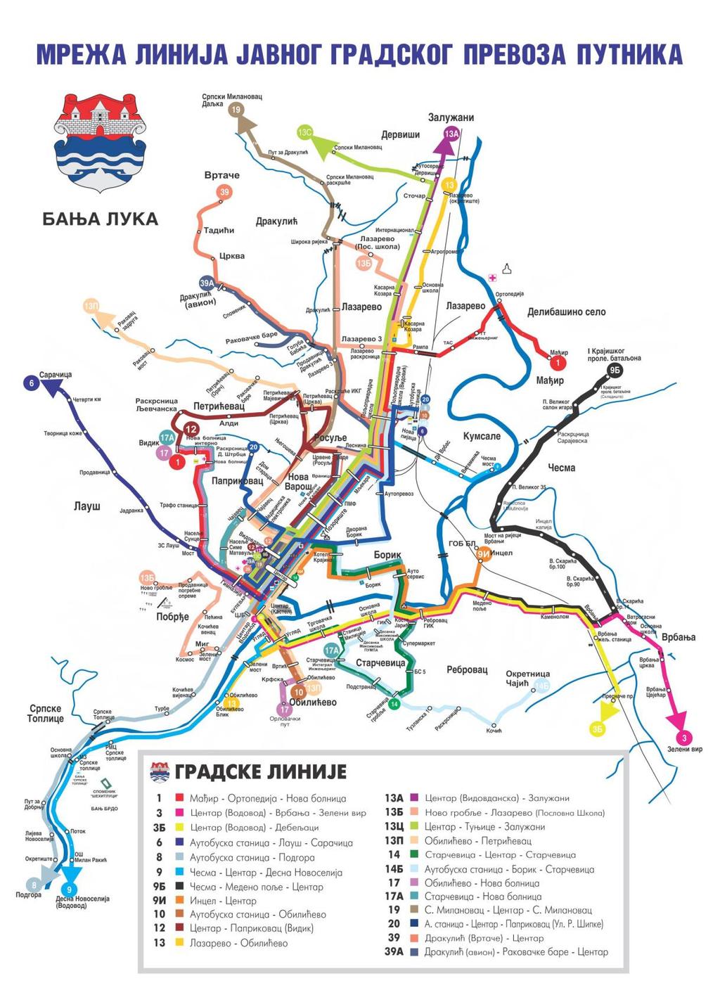 Prilog broj 3 Slika 1: Grafički prikaz mreže linija JP-a putnika u gradskom saobraćaju na području grada Banja Luka