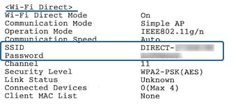 Mrežne postavke Odabir postavki veze Wi-Fi Direct (Simple AP) Ova vam metoda omogućava spajanje pisača izravno na uređaje bez pristupne točke.pisač funkcionira kao pristupna točka.