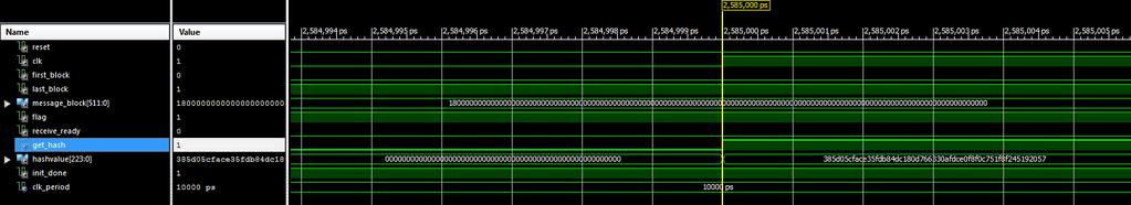 Len = 24 / Msg = 1F877C MD = 385D05CFACE35FDB84DC180D766330AFDCE0F8F0C751F8F245192057 Pokretanjem simulacije dobija se vrednost koja je priloţena u tekstualnom fajlu, prikazana na slici 5.2.2.1: Slika 5.