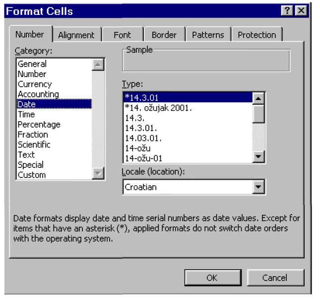 OS Klinča Sela 7 Označite raspon C3:G33. 8 Format/Cells/Tabulator Number/Time/13:30/OK.