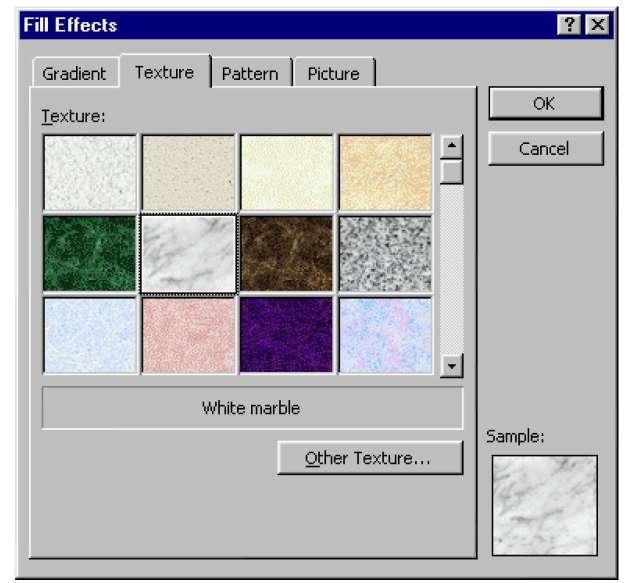5 Odaberite ispunu White marble. 6 OK. OK. Podatkovna serija ima sada ispunu bijelog mramora. Na gore opisani način možete napraviti različite izmjene na svim dijelovima grafa.