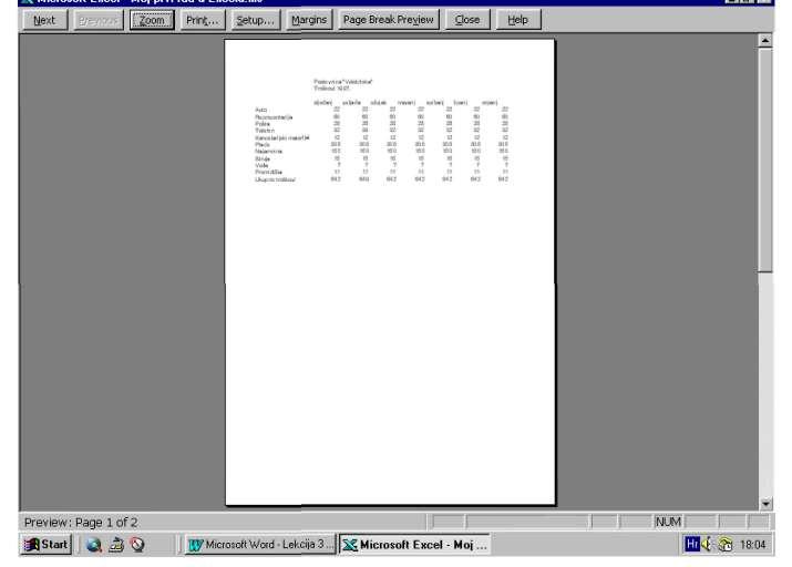 OS Klinča Sela Print Previevv Pritisnite tipku miša na alat Print Preview. File/Print Preview.