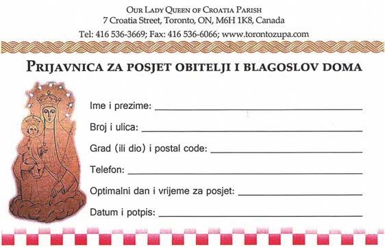 Graditeljski Fond: Prijava za Blagoslov obitelji Chapel Building Fund: Caritas: Sprovodi i sakramenti: Turner & Porter Funeral on behalf of sjet obitelji i blagoslov doma.