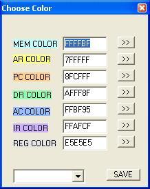 Color (vidi Sliku 10) koji služi za promenu prikazivanja memorije i registara u okviru SCPU-a. Slika 10. Promena prikazivanja Help opcija služi za dobijanje pomoćnih informacija o programu. 2.