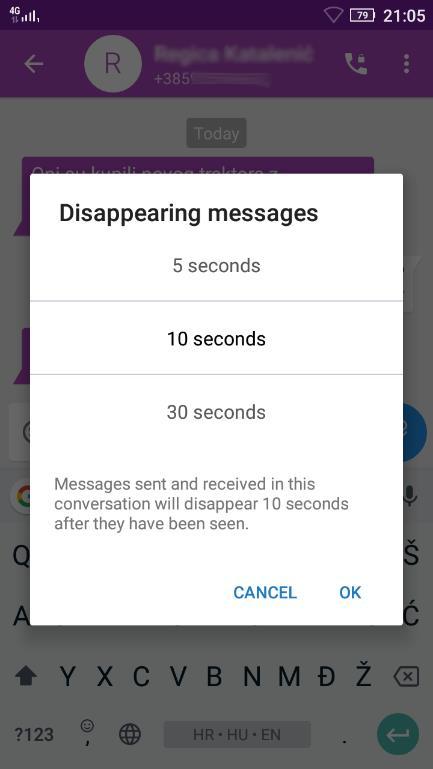 3.2 Nestajuće poruke Signal nudi i mogućnost poruka koje nestaju nakon određenog perioda vremena. Kako bi se omogućile nestajuće poruke (eng.