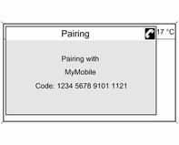 Telefon 161 Spajanje mobilnog telefona snimljenog u listu uređaja Unesite prikazani SAP kod u mobilni telefon (bez razmaka). Na infotainment zaslonu je prikazan PIN kod mobilnog telefona.