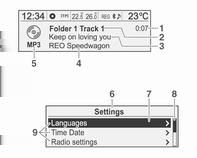 Izvođač (5) Vrsta diska Zaslon postavki (6) Naziv postavki (7) Pruga za izbor (8) Stupac za indikaciju liste (9) Izbornik Prikaz na zaslonu može se razlikovati od prikaza u priručniku jer većina