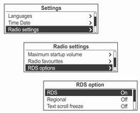 Radio 195 Konfiguriranje RDS-a Pritisnite tipku CONFIG za prikaz Settings (Konfiguracija sustava) izbornika.