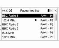 Radio 93 Dok je glavni izbornik radija uključen, pritisnite višefunkcijski kotačić za otvaranje odgovarajućeg valnog područja. Napomena Sljedeći FM specifični zasloni su prikazani kao primjeri.