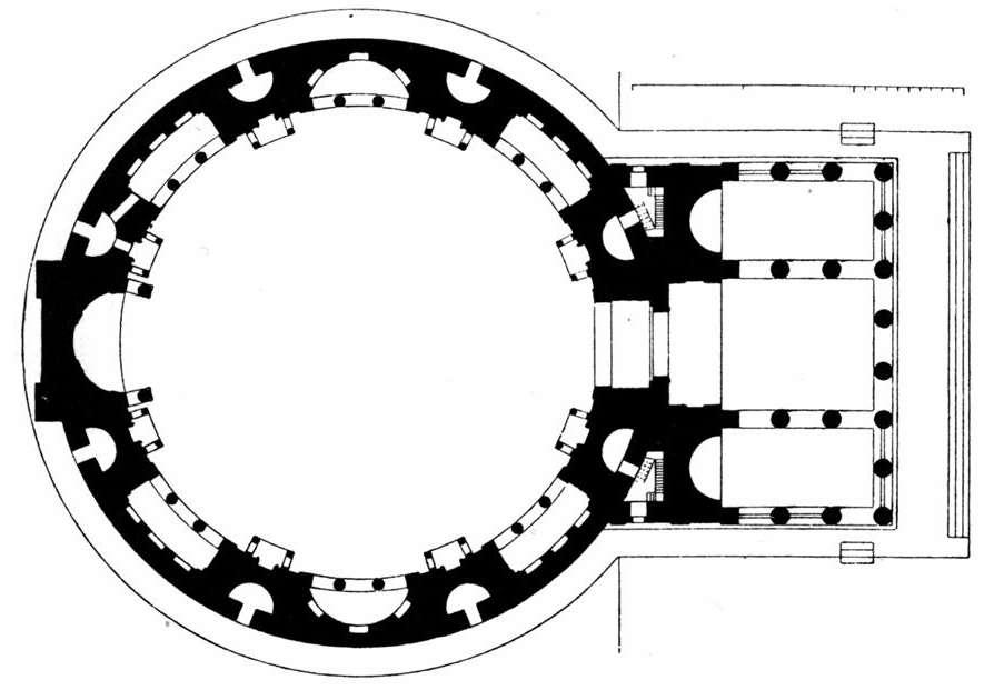 Hramovi Panteon Panteon je centralna građevina, što znači da mu je osnova kružnica ili geometrijski lik u koji se može upisati i opisati kružnica.