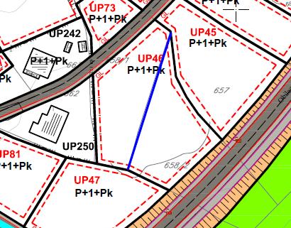 KP:658/2 Primedba se odnosi na parcelaciju UP-46 je planirana na dve katastarske parcele različitih vlasnika Traži se podela prema imovinskom stanju i prilaz sa zaobilaznice koja u sustini