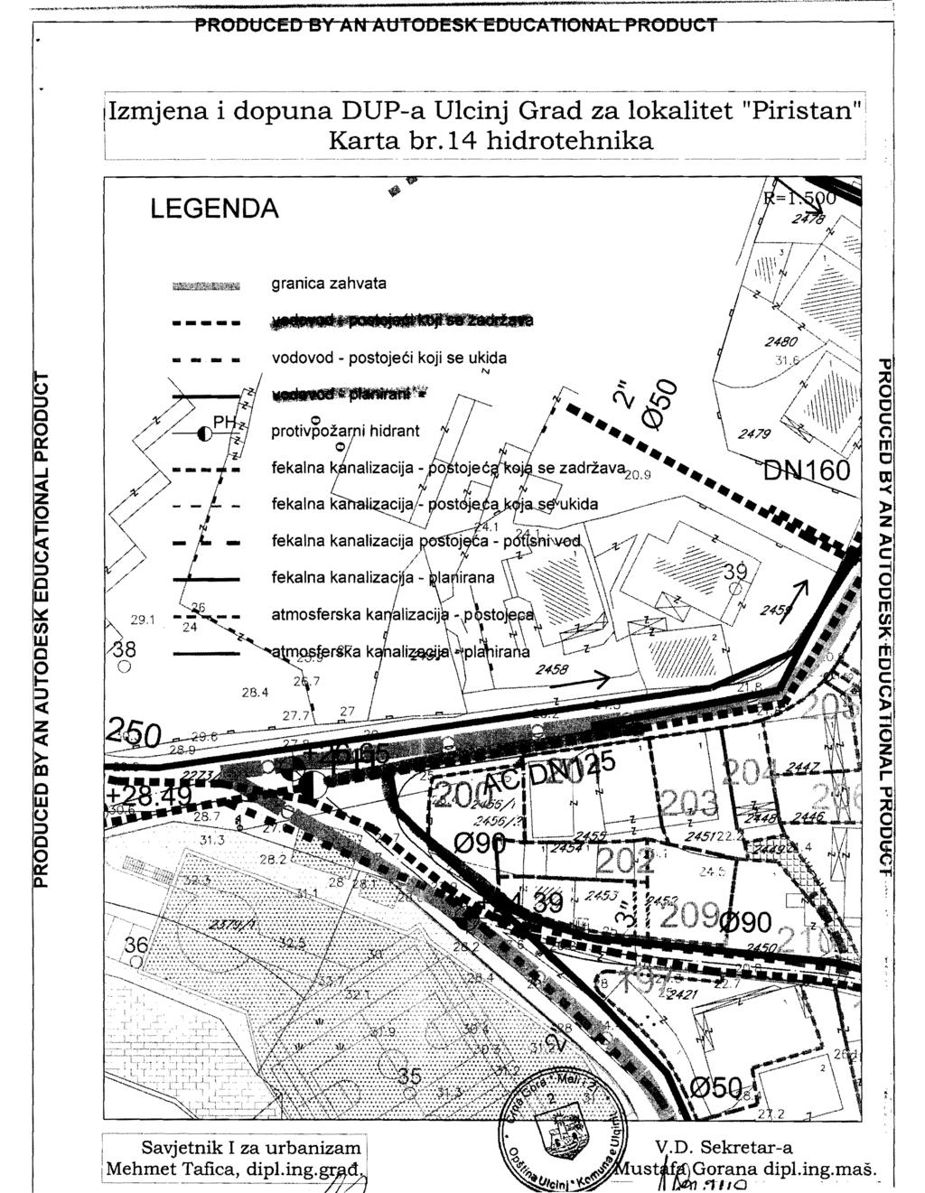 zmjena i dpuna DUP-a Ulcinj Grad za lkalitet "Piristan". Karta br. 14 hidrtehnika LEGENDA granica zahvata - - - - -., _,j.u.l... C 0::: Q.