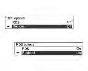 Infotainment sistem 101 Okrenite komandno dugme MENU- TUNE iz menija RDS opcija da biste prešli na opciju Regionalno isklj.