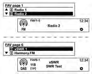 Infotainment sistem 97 Moguće je podesiti broj stranica omiljenih stanica koje se koriste preko opcija Konfiguracija sistema Podešavanja radija Omiljene radio stanice (Maks.