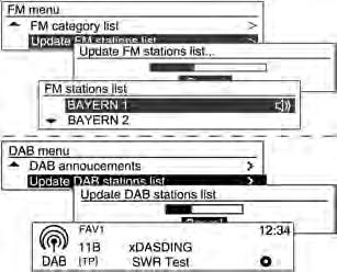 Infotainment sistem 99 Okrenite dugme MENU-TUNE iz DAB menija za prelazak na DAB obaveštenja, a zatim pritisnite dugme MENU-TUNE. Prikazuje se lista DAB obaveštenja.