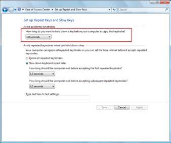 Korak 5 Opcija Koliko dugo želite da držite pritisnut taster pre nego što računar prihvati pritisak na taster? (How long do you want to hold down a key before your computer accepts the keystroke?